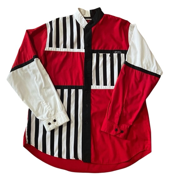 Mo Betta Other - Vtg 90s MO BETTA Red White Stripe Colorblock Long Sleeve Button Up Western Shirt